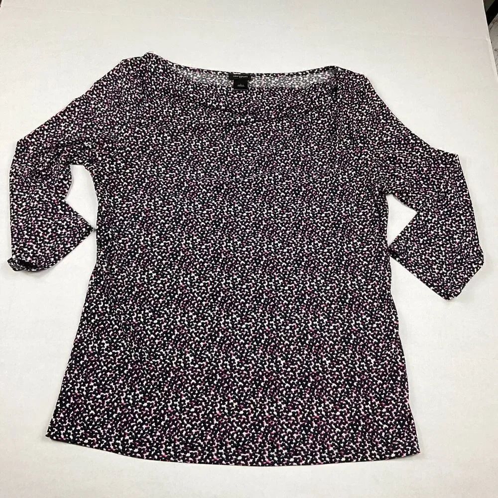 Ann Taylor Cowl Neck Blouse Printed Stretch Business Casual 3/4 Sleeve Top LARGE